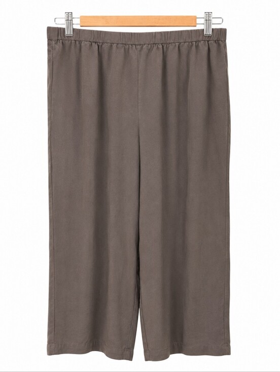 Eileen Fisher Pants - Eileen Fisher 100% Silk Taupe Cropped Wide Leg Pull-On Pants Size Small